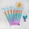 11 pçs conjunto de pincéis de maquiagem colorido peixe cauda em pó fundação sobrancelha delineador blush corretivo cosmético sereia brushes3665636