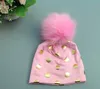 New Baby big Pompon cotton Caps Floral Print Cap Ears Cover Hat Europe Style Kids pom pom Hats Beanie Hat Head Wraps 20pcs MZ9131