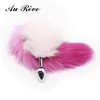 Pink Faux Fur Fox Tail Butt Plug 3 Size Metal Anal Plug Adult Sex Toys Anal Tail Toys Sex Products For Woman Men Couple Au Reve Y1892803