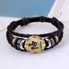 12 Constellations Genuine Leather Charm Bracelets Men s zodiac vintage Braided Rope Wrap adjustable Bangle For women Punk DIY Jewelry