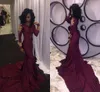 Vin röd sjöjungfru prom klänningar sexiga sydafrikanska guldapplikationer vinröd långformell kvällsfest klänning skräddarsydd plus storlek