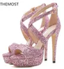 Fashion women Waterproof platform high heel sandals Sexy Thin Heels sandals Unique flash sequins design Fashion style