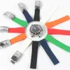 Vattentät gummi för Sea Deep Watchband Rostfritt stål Fold Distribution Buckle Watch Band Rem Armband Watch 21mm Black Blue Re278o