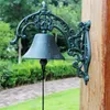 Gietijzer grote grote welkom diner bel tuin decoraties muur gemonteerd donkergroen metalen handbell ambachten thuis winkel winkel decoratie deur veranda cabine lodge antique