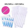 ATOMUS (3RS+3DT) 50 PCS 304 Stainless Steel Sterile Tattoo Needle+50PCS Blue Disposable Tattoo tips tattoo needle product