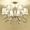 Modern Crystal Parlor Living Room Chandelier Luxury Polished Chrome Hotel Chandeliers Fabric Dining Room Restaurant Hanging Lamp