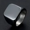 Custom Logo High Polished Shining men's 316L Stainless Steel Solid back 18k Gold Black Blue Silver Simple rings Jewelry with Glossy face