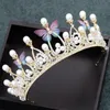 Butterfly Bridal Crowns Pearls Bride Crystal Tiara Princess Kron Bröllop Tiaras Hårband Barock Födelsedagsfest Tiaras Hårtillbehör