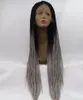 Kylie jenner Ombre gris sin cola peluca trenzada del frente del cordón sintético con el pelo del bebé caja trenzada resistente al calor peluca con trenzas