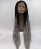 Kylie Jenner Ombre Grey Greless合成レースフロントブレイドかつらBraids Wig