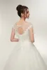 Vita bröllopsklänningar o nacke med applikationer korta ärmar en linje tyllkant med spets långa brudklänningar för kvinnor bröllopsklänningar dh4230