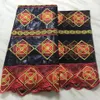 5 yards Üst Satış Şarap Afrika Bazin Brocade Kumaş Sarı Nakış ve 2 yards ile Fransız Net Dantel Giyinme BZ19-7