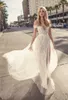 Berta 2018 웨딩 드레스로 뮤즈 섹시한 스파게티 오프 숄더 레이스 앙티크 신부 가운 여름 해변 하이 사이드 스플릿 웨딩 드레스