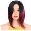 Short Bob Wigs Ombre Grey And Red Wig Straight Synthetic Wig For Women High Temperature Fiber Hair 12 Inches