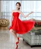 ALIMIDA Kısa Mezuniyet Elbiseleri 2018 Kırmızı Asimetrik Altında $ 50 Düğün Parti Elbise Straplez ile Kırmızı Resmi Elbiseler
