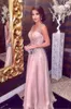 2024 New Sexy Blush Pink Evening Dresses Wear Crystal Beaded Chiffon Spaghetti V Neck Illusion Long Floor Length Plus Size Prom Party Gowns 403