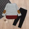 Conjunto de ropa de Navidad para niños, top de celosía de alce de otoño + pantalones negros, 2 uds., conjunto de Navidad para niños, conjuntos de ropa de ciervo para niñas