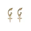 전체 Salelwong Boho Chic Gold Silver Color Cross Hap Cross Charms Earring Small Hoops 미니멀리스트 쥬얼리 선물