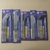 1set=4pcs Drinking Straw +1pcs Cleaning Brush Blister Pack Stainless Steel 215mm 265mm Length for Bar Xmas Party 6mm ZA4260