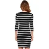 Striped Women Bodycon Dress Slim Fit Bomull Kvinnor Crew Neck Half Sleeves Sheath Dress Casual Dress