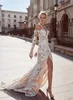 겸손한 2018 비치 웨딩 드레스 높은 분할 섹시 V 넥 브라 가운 슬리브 사용자 지정 만든 레이스 보헤미아 인 어 공주 웨딩 드레스
