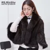 Mink Poncho Kurtka Ręcznie Dzianiny Fur Coat Fox Fur Collar Kobiety Znosić Bez Rękawów Woven Mink Cape Ms.minshu