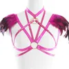 Reggiseno con imbracatura per il corpo in piume da donna Gotico Sexy Rave Lingerie Elastic Bondage Bretelle Costume di Halloween Punk Goth Cintura giarrettiera