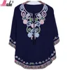 New Verão Feminino Vintage étnico mexicano Floral solto shirt Tops Hippie Boho Cotton Mulher Longo Bordado Blusa Vestido