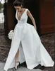 Romantic Deep V-Neck Arabic Satin Wedding Dresses Ball Split Backless Plus Size Saudi Country Custom Vestido de novia Formal Bridal Gow 194j