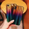 Toptan Lüks Aurora Degrade Renk Telefon Kılıfı Için iPhone X 8 7 6 6 s Artı TPU + Cam Mavi Ray Degrade Işık Arka Kapak Samsung S8 S9