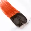 Two Tone # 1B / orange Ombre Jungfrau-Haar-Bundles mit 4x4-Spitze-Schliessen dunkle Wurzel Ombre orange Virgin-peruanische Haar Weaves mit Schließung