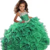 2018 Emerald Green Girls Pageant Dress Ball Gown Long Turquoise Organza Crystals Ruffled Flower Girls Birthday Party Dresses For Junior