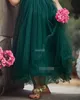 Novo vintage verde escuro, adorável flor, meninas para casamentos jóia de jóia apliques de babados em camadas de tule no tornozelo