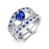 Luxury Three layers sapphire Rings sets 925 sterling silver Blue crystal Rhinestone diamond Heart Wedding ring For women Fashion Jewelry