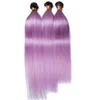 Noir et violet clair Ombre Vierge Brésilienne Cheveux Weave Bundles 3Pcs Soyeux Droit # 1B / Violet Ombre Extensions de Trame de Cheveux Humains