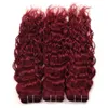 # 99J Borgonha Malásia Onda de Água Humano 3 Pacotes com 4x4 Lace Fechamento 4 pcs Vinho Vermelho Mink Wet e Wavy Virgem Weave Weave