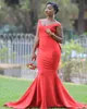 Africain Nigerian Style Long rouge Sirène rouge Robes de demoiselle d'honneur Open Back Formal d'honneur Robe de mariage Robes de fête Vestidos