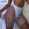 Saias de metal glitter cristal diamantes saia mulheres cintura alta oco out bodycon mini nightclub outfits party