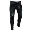 2018 модные мужские узкие джинсы с рваными краями, облегающие эластичные джинсовые потертые байкерские джинсы для мальчиков, брюки-карандаш с вышивкой247T