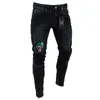 2018 Fashion Mens Skinny Jeans Rip Slim fit Stretch Denim Distress Jeans sfilacciati Biker Ragazzi Ricamati Patterns Pantaloni a matita308S