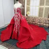 2020 Luksusowe Overskirt Suknie Ślubne Syrenki Z Odpinanym Train Arabski Dubaj Kamienie Kryształy Suknie Ślubne Czerwona Koronka Vestidos De Novia