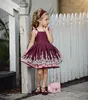 Bordo Dantel Aplike Çiçek Kız Elbise Düğün Için Bir Çizgi Toddler Pageant Törenlerinde Saten Kare Boyun Diz Boyu İlk Communion Elbise