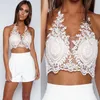 Kvinnor Sexig Criss Cross Caged Strappy Stash Crop Top Lace-Trimmed Bralette Bustier Padded Camis