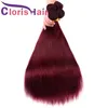 Färgad Burgundy Hair Extensions Raw Virgin Indian Rak Human Hair 3 Bundlar Billiga Obehandlat 99J Vin Röd Straight Indien Hair Weave