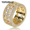 TOPGRILLZ Hip Hop Ring Brass Gold Silver Color Iced Out Micro Pave CZ 2 Row Bigger Width Rings Charm For Men Women Gifts Jewelry