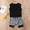 2018 Sommer-Baby-Kleidung, ärmelloses schwarzes Oberteil mit Tasche + Shorts, 2 Stück, lässige Jungen-Outfits, Kleinkind-Kleidung, Kinderkleidung für Jungen von 0–5 Jahren