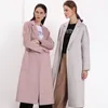 Designer de moda Longa casacos de lã de cashmere com pacotes decote de lapela branca rosa casacos