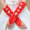 2018 Luvas دي noiva قفازات الزفاف مطرز القوس الأبيض الأحمر تصميم طويلة لوسي يشير قفازات الزفاف اكسسوارات الزفاف