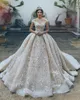 Champagne luxe dit Mhamad robes de mariée avec dentelle appliques épaule à volants robes de mariée dos fermeture éclair robes de mariée