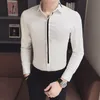 남자 셔츠 긴 소매 슬림 맞는 패치 워크 망 드레스 셔츠 공식 셔츠 디자인 캐미 사 사회 masculina 남자 비즈니스 shirt1